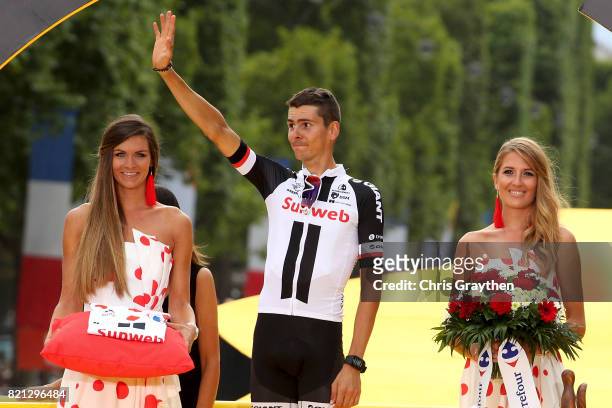 Warren Barguil of France riding for Team Sunweb celebrates on the podium after winning the king of the mountains jersey of the 2017 Le Tour de...