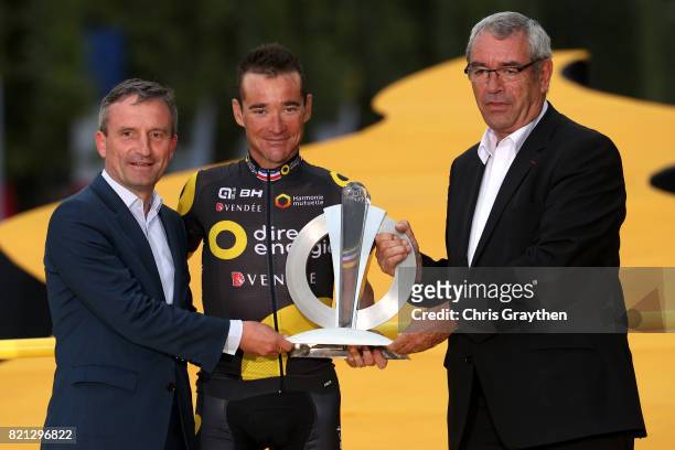 Thomas Voeckler of France riding for Direct Energie stands on stage following the 2017 Le Tour de France, a 103km stage from Montgreon to the Paris...