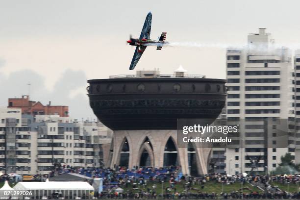 Master pilot Petr Kopfstein of the Czech Republic performs during race day at the fifth stage of the Red Bull Air Race World Championship 2017 in...