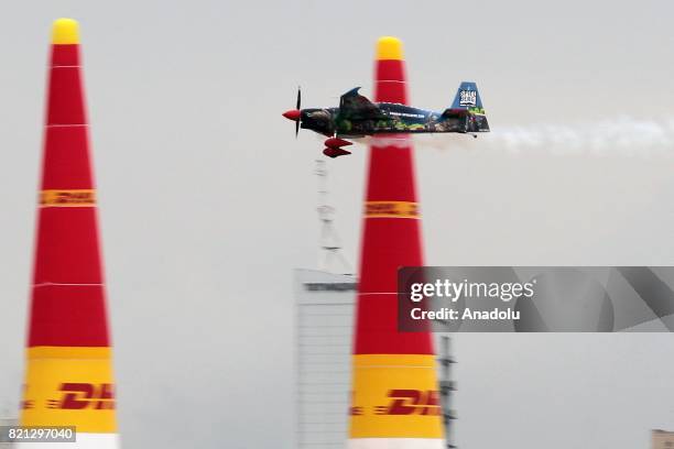 Master pilot Petr Kopfstein of the Czech Republic performs during race day at the fifth stage of the Red Bull Air Race World Championship 2017 in...