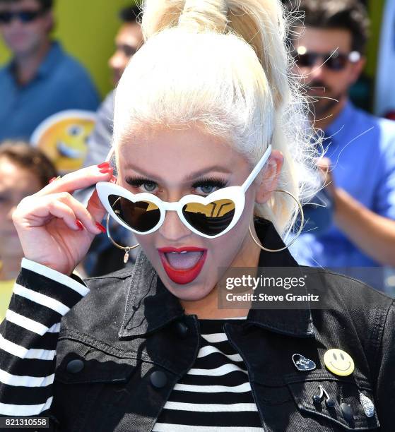 Christina Aguilera arrives at the Premiere Of Columbia Pictures And Sony Pictures Animation's "The Emoji Movie" at Regency Village Theatre on July...