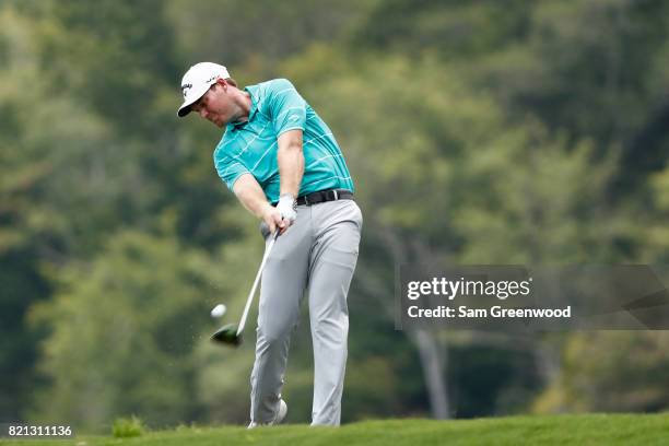 Grayson Murray of the United States plays his shot from the ninth tee during the final round of the Barbasol Championship at the Robert Trent Jones...