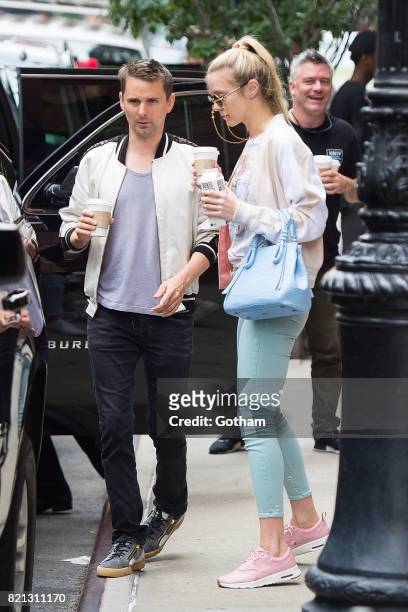 Musician Matt Bellamy and model Elle Evans are seen in Tribeca on July 23, 2017 in New York City.