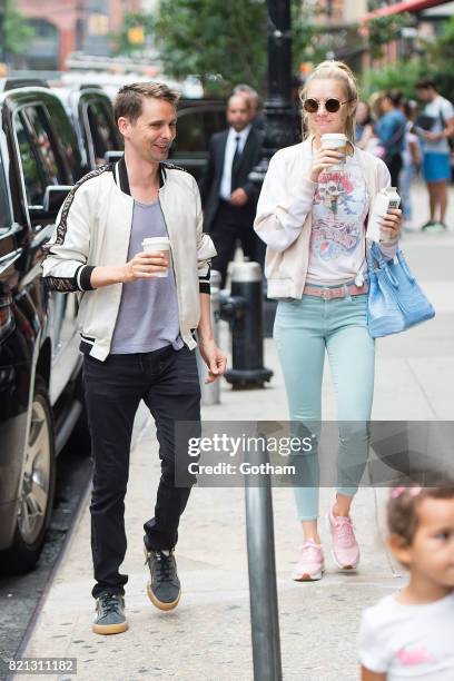 Musician Matt Bellamy and model Elle Evans are seen in Tribeca on July 23, 2017 in New York City.