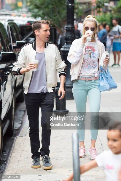 Musician Matt Bellamy and model Elle Evans are seen in Tribeca on July 23, 2017 in New York City.