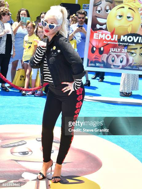 Christina Aguilera arrives at the Premiere Of Columbia Pictures And Sony Pictures Animation's "The Emoji Movie" at Regency Village Theatre on July...
