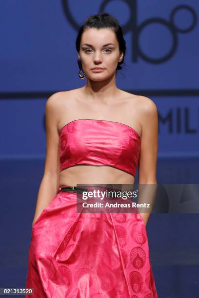 Model walks the runway for 'Cabo by Milka' at the PF Selected show during Platform Fashion July 2017 at Areal Boehler on July 23, 2017 in...