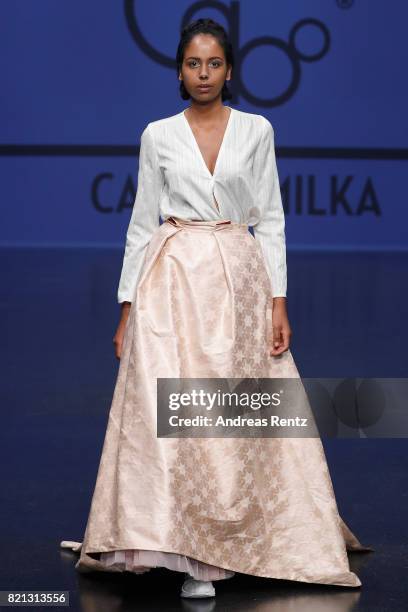 Model walks the runway for 'Cabo by Milka' at the PF Selected show during Platform Fashion July 2017 at Areal Boehler on July 23, 2017 in...