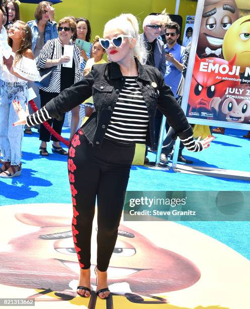 Christina Aguilera arrives at the Premiere Of Columbia Pictures And Sony Pictures Animation's "The Emoji Movie" at Regency Village Theatre on July...