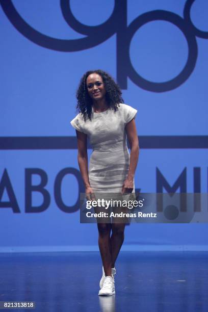 Designer Milka Loff Fernandes acknowledges the applause of the audience after the 'Cabo by Milka' show at the PF Selected show during Platform...