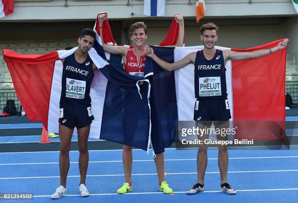Jakob Ingebrigtsen of Norway wins the race of Steeplechase Men during European Athletics U20 Championships on July 23, 2017 in Grosseto, Italy.