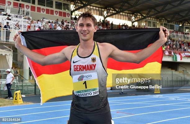 Niklas Kaul of Germany wins the race of Decathlon Men and sets the new record of the world during European Athletics U20 Championships on July 23,...