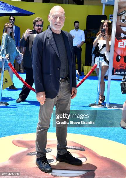 Sir Patrick Stewart arrives at the Premiere Of Columbia Pictures And Sony Pictures Animation's "The Emoji Movie" at Regency Village Theatre on July...