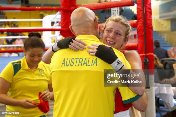 Ella Boot of Australia celebrates winning the Girls 60 kg Gold Medal bout between Ella Boot of Australia and Jony of India on day 6 of the 2017 Youth...