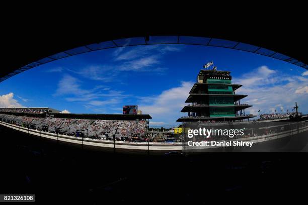 General view of the speedway during the Monster Energy NASCAR Cup Series Brickyard 400 at Indianapolis Motorspeedway on July 23, 2017 in...