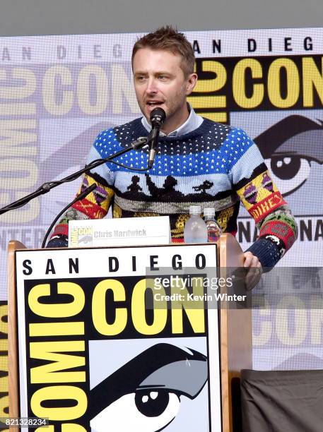 Moderator Chris Hardwick at "Doctor Who" BBC America official panel during Comic-Con International 2017 at San Diego Convention Center on July 23,...