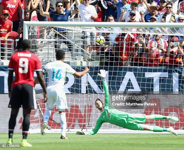 Casemiro of Real Madrid scores their first goal during the International Champions Cup 2017 pre-season friendly match between Real Madrid and...