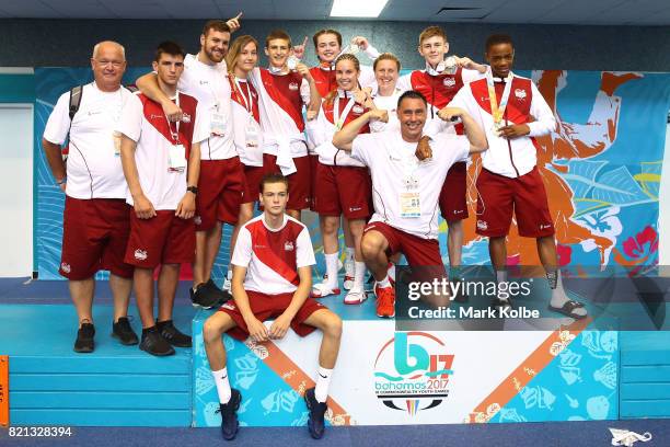 Member of the England boxing team pose after competition on day 6 of the 2017 Youth Commonwealth Games at Kendal G L Issacs Gymnasium on July 23,...