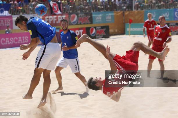 Russia's Romanov in action during the Beach Soccer Mundialito 2017 match between Russia and France at the Carcavelos beach in Cascais, Portugal, on...