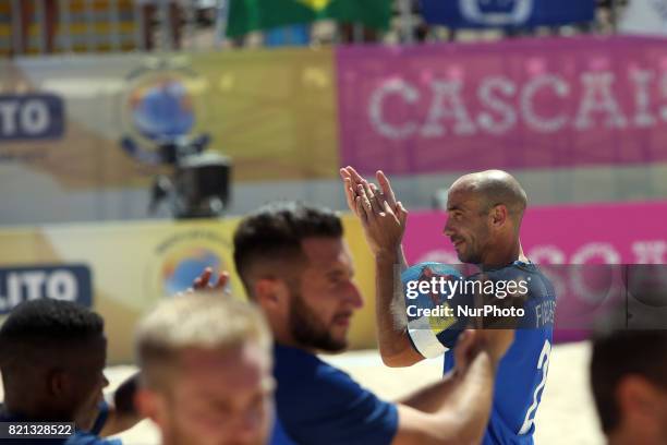 France's defender Fischer is awarded by his last game for the National team during the Beach Soccer Mundialito 2017 match between Russia and France...