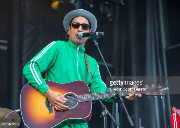 Eddie Garcia performs with Bobby Bones and the Raging Idiots during day 3 of Faster Horses Festival at Michigan International Speedway on July 23,...