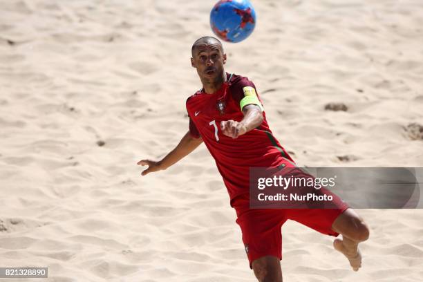 Portugal's forward Madjer in action during the Beach Soccer Mundialito 2017 match between Portugal and Brazil at the Carcavelos beach in Cascais,...