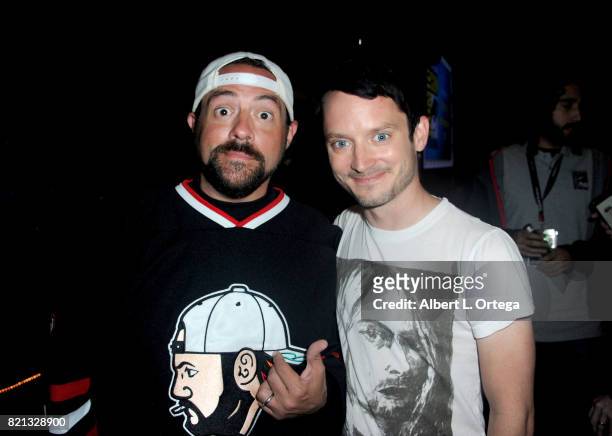 Moderator Kevin Smith and actor Elijah Wood at Dirk Gently's Holistic Detective Agency: BBC America Official Panel during Comic-Con International...