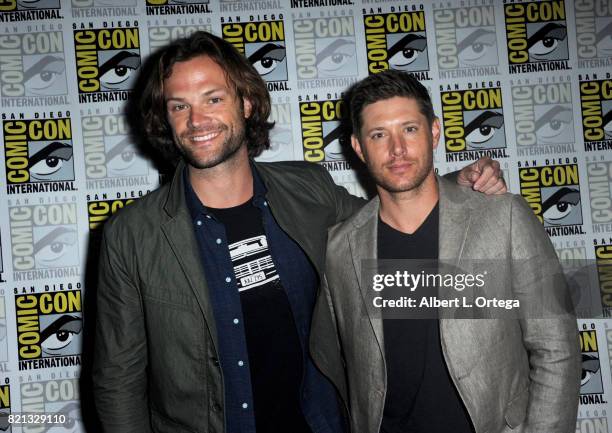 Actors Jared Padalecki and Jensen Ackles at the "Supernatural" panel during Comic-Con International 2017 at San Diego Convention Center on July 23,...