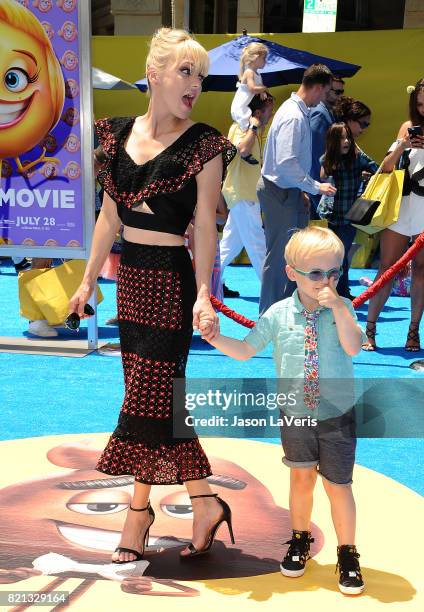 Actress Anna Faris and son Jack Pratt attend the premiere of "The Emoji Movie" at Regency Village Theatre on July 23, 2017 in Westwood, California.