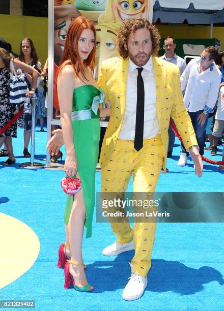 Actor T.J. Miller and wife Kate Gorney attend the premiere of "The Emoji Movie" at Regency Village Theatre on July 23, 2017 in Westwood, California.