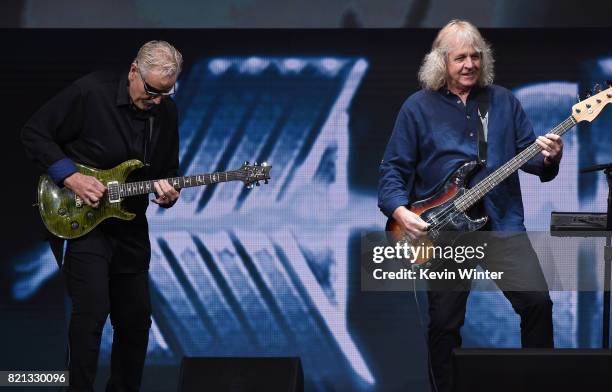 Musicians Rich Williams and Billy Greer of Kansas perform onstage at the "Supernatural" panel during Comic-Con International 2017 at San Diego...