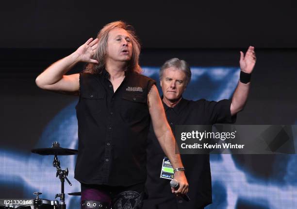 Singer Ronnie Platt and drummer Phil Ehart of Kansas perform onstage at the "Supernatural" panel during Comic-Con International 2017 at San Diego...