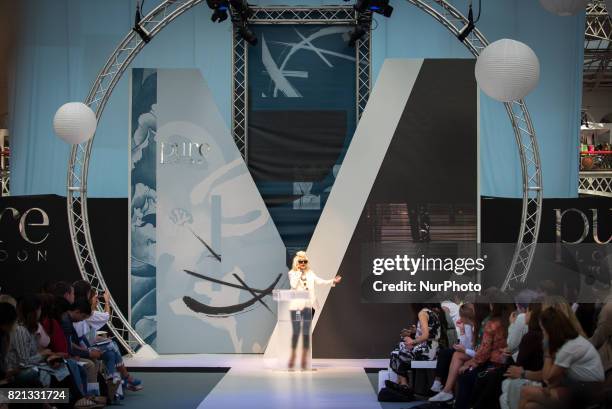 British iconic fashion designer Pam Hogg holds a conference at Pure London fashion fair, London on July 23, 2017. Pure London is the UKs leading...