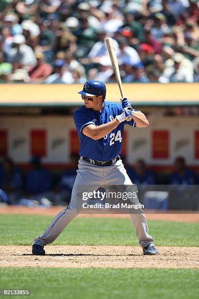 Mark Teahen of the Kansas City Royals bats during the game against the Oakland Athletics at the McAfee Coliseum in Oakland, California on July 30,...