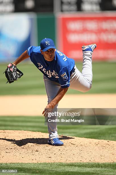 Horacio Ramirez of the Kansas City Royals pitches during the game against the Oakland Athletics at the McAfee Coliseum in Oakland, California on July...