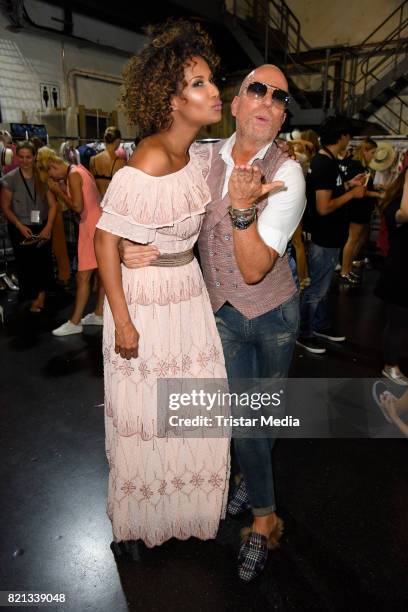 Marie Amière and Thomas Rath attend the Thomas Rath show during Platform Fashion July 2017 at Areal Boehler on July 23, 2017 in Duesseldorf, Germany.