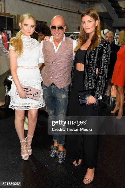 Anna Hiltrop, Thomas Rath and Vanessa Fuchs attend the Thomas Rath show during Platform Fashion July 2017 at Areal Boehler on July 23, 2017 in...