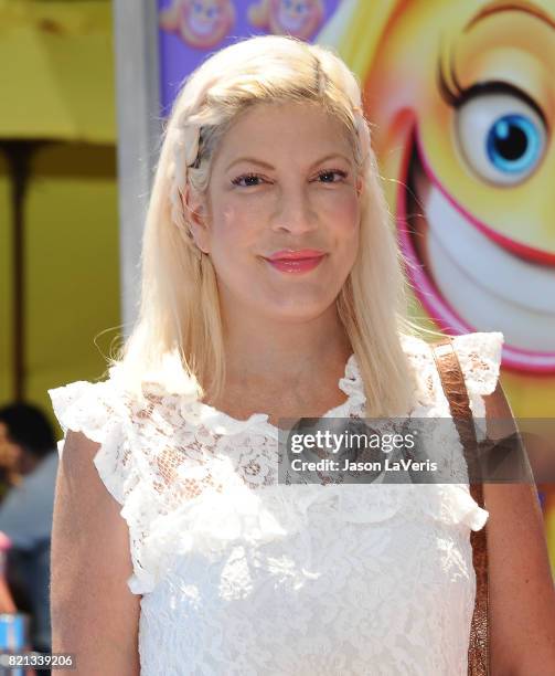 Tori Spelling attends the premiere of "The Emoji Movie" at Regency Village Theatre on July 23, 2017 in Westwood, California.