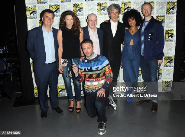 Steven Moffat, Michelle Gomez, Matt Lucas, Peter Capaldi, Pearl Mackie, Mark Gatiss, and Chris Hardwick at "Doctor Who" BBC America official panel...