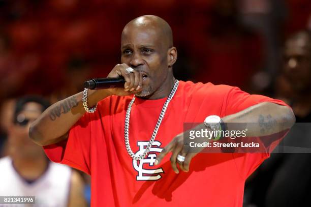 Rapper DMX performs during week five of the BIG3 three on three basketball league at UIC Pavilion on July 23, 2017 in Chicago, Illinois.