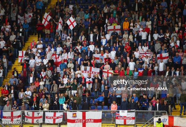 England fans with flags during the UEFA Women's Euro 2017 match between England and Spain at Rat Verlegh Stadion on July 23, 2017 in Breda,...