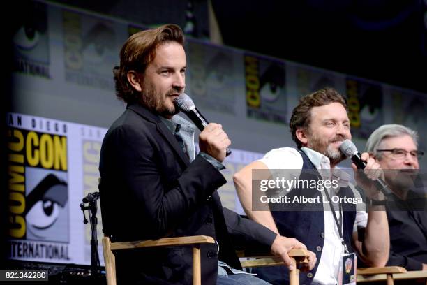 Actors Richard Speight Jr., Rob Benedict and director/producer Robert Singer at the "Supernatural" panel during Comic-Con International 2017 at San...