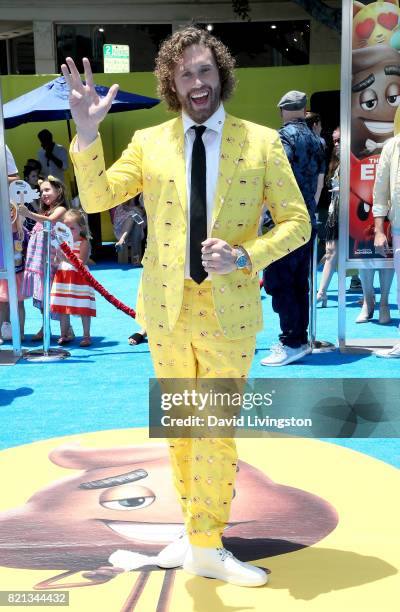 Actor T. J. Miller attends the premiere of Columbia Pictures and Sony Pictures Animation's "The Emoji Movie" at Regency Village Theatre on July 23,...