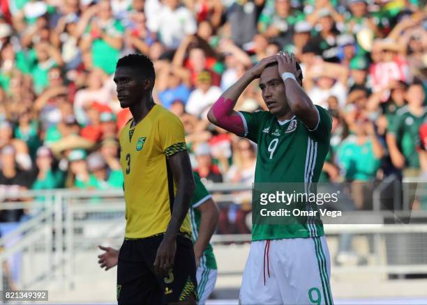 Erick Torres of Mexico reacts during a match between Mexico and Jamaica as part of CONCACAF Gold Cup Semifinal at Rose Bowl Stadium on July 23, 2017...