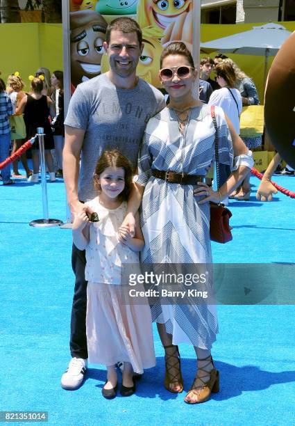 Actor Max Greenfield, daughter Lilly Greenfield and his wife Tess Sanchez attend the premiere of Columbia Pictures and Sony Pictures Animations' The...
