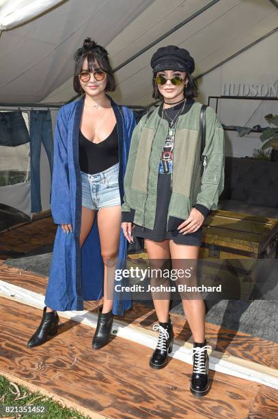 Actresses Stella Hudgens and Vanessa Hudgens attend the Hudson Jeans FYF Fest Style Lounge at Exposition Park on July 23, 2017 in Los Angeles,...