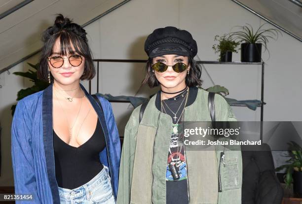 Actresses Stella Hudgens and Vanessa Hudgens attend the Hudson Jeans FYF Fest Style Lounge at Exposition Park on July 23, 2017 in Los Angeles,...