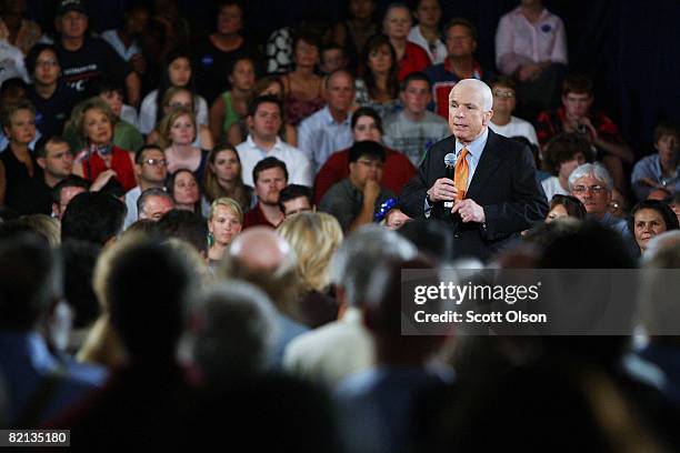 Republican presidential candidate Senator John McCain speaks to attendees at a town-hall style meeting at the Racine Civic Center July 31, 2008 in...