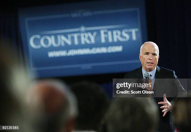 Republican presidential candidate Senator John McCain speaks to attendees at a town-hall style meeting at the Racine Civic Center July 31, 2008 in...