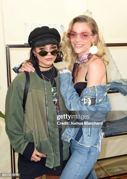 Actresses Vanessa Hudgens and Jaime King attend the Hudson Jeans FYF Fest Style Lounge at Exposition Park on July 23, 2017 in Los Angeles, California.